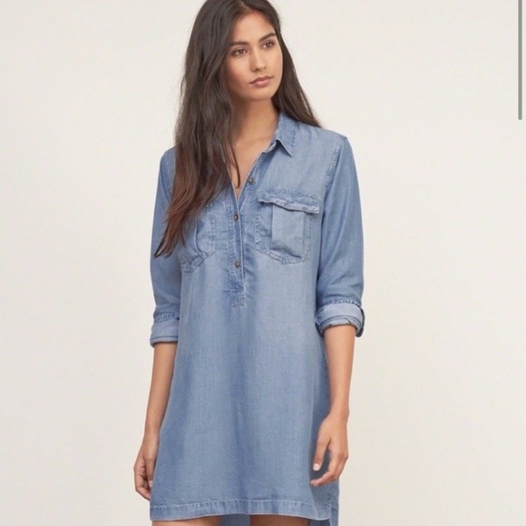 Abercrombie & Fitch chambray Denim Blue Dress Large - Picture 1 of 10